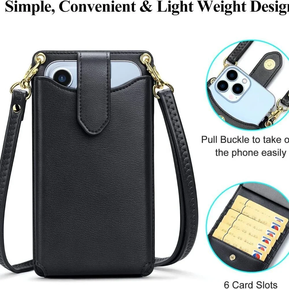 Small Crossbody Cell Phone Purse Vegan Leather RFID Card Slots Adjustable
